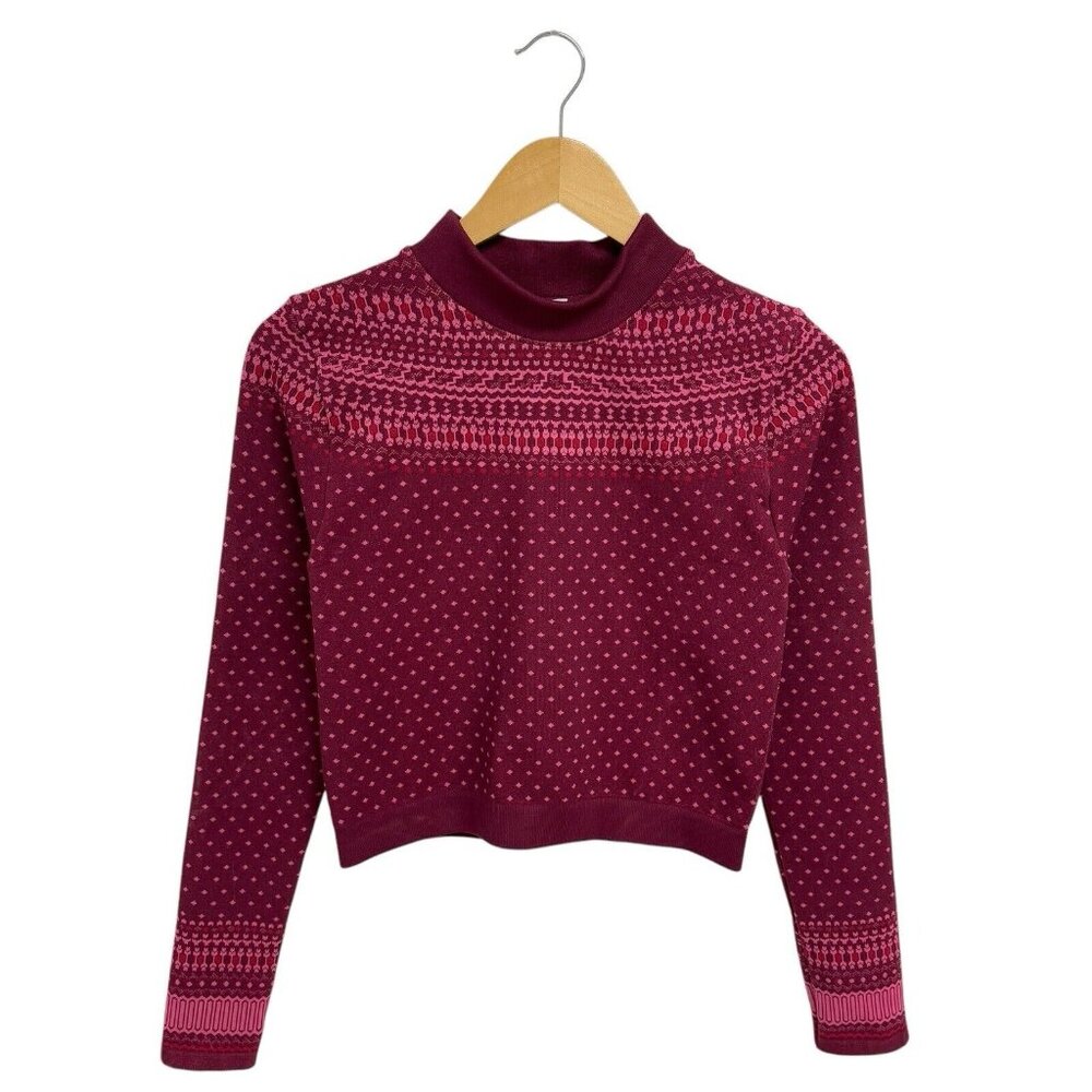 Fabletics women's cropped holly seamless long sleeve top merlot long size M